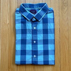 UNTUCKit Men’s Short Sleeve Dress Shirt Regular Fit Cotton 2XL Blue Checks